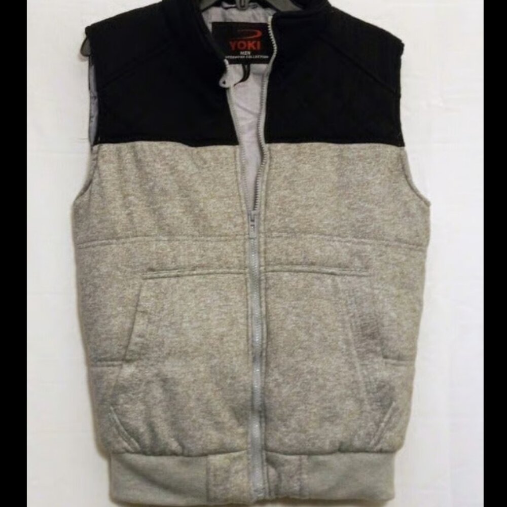 Yoki Men's Two-Tone Sleeveless Plush Outerwear Zip-Front Vest Jacket Sz L